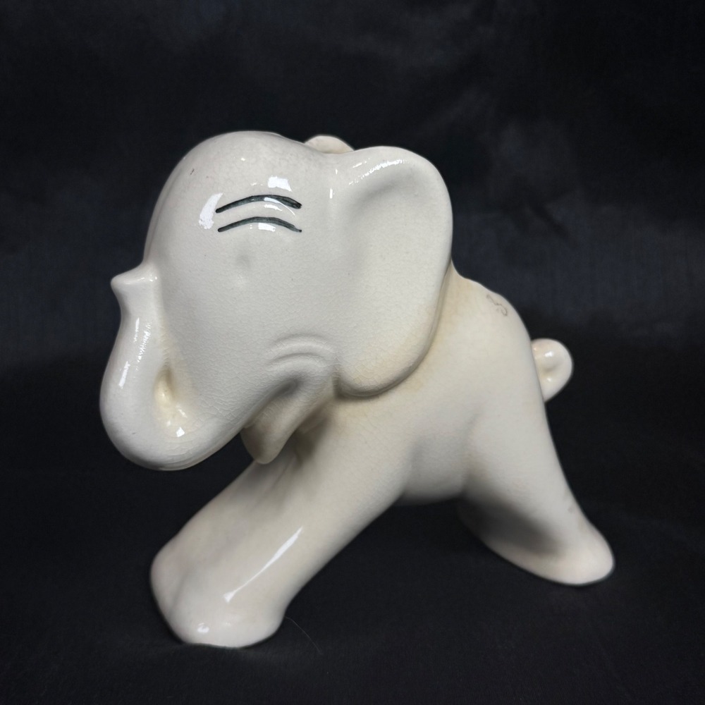Vintage Hull Pottery Stretch Elephant Planter 1950s Art Deco Ceramic White